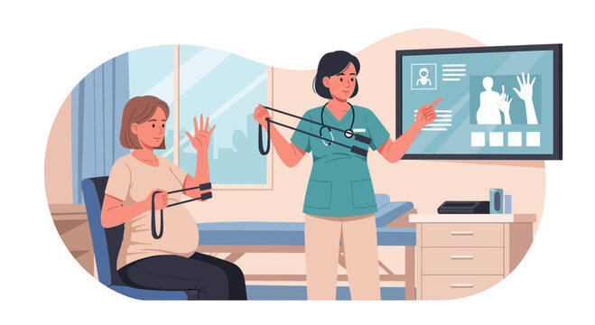 Prenatal Exercise Instruction: Medical Professional Guiding Pregnant Patient Through Training