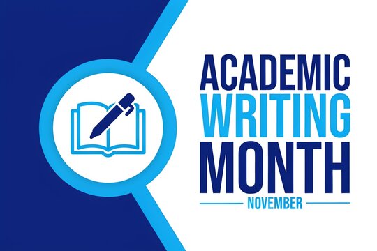 Academic Writing Month Banner, Education and Learning Awareness Poster, Book and Pen Illustration, November Template