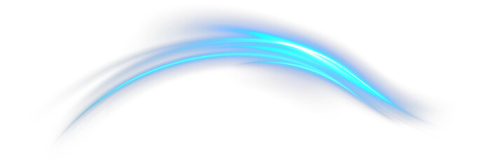 Blue glowing curved light trail with a bright flare, isolated on a transparent background. Dynamic magical energy streak for fantasy spells, game interface effects, combat VFX, UI overlays, motion gra © blagorodez