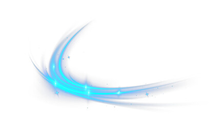 Blue glowing curved light trail with a bright flare, isolated on a transparent background. Dynamic magical energy streak for fantasy spells, game interface effects, combat VFX, UI overlays, motion gra © blagorodez