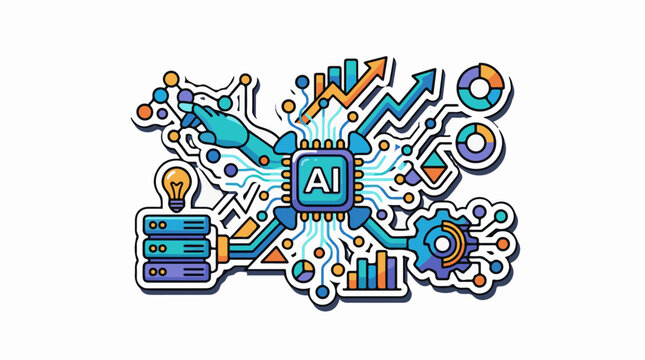 Colorful abstract illustration of AI data and innovation