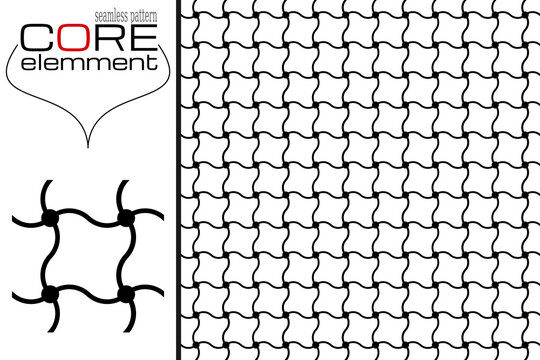 Abstract Wavy Geometric Seamless Vector Pattern with Connected Grid Lines Background