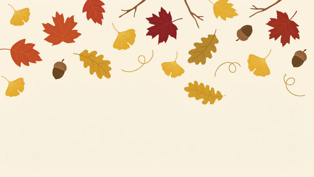 autumn leaves and acorns on beige background