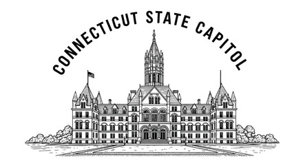 Obraz premium Connecticut State Capitol Building Illustration - Black and White