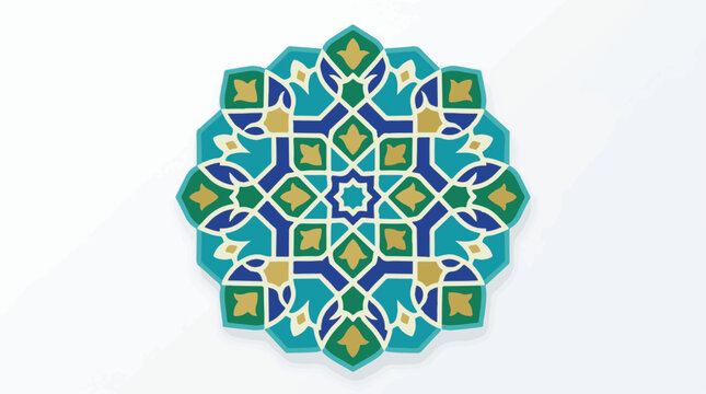 Intricate blue gold and green geometric rosette pattern