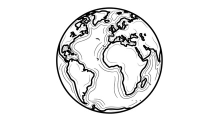 Obraz premium Sketched Earth Globe Illustration with Simple Line Art of Global Landmasses and Oceans.