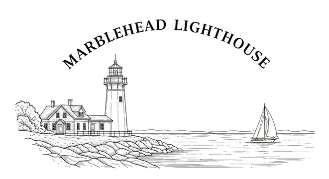 Marblehead Lighthouse and Sailboat Illustration