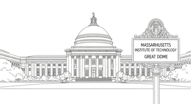 Massachusetts Institute of Technology Great Dome Line Drawing Illustration
