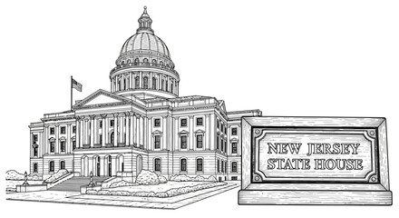 Obraz premium New Jersey State House Building Illustration, Trenton Landmark, Government Architecture