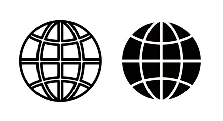 Obraz premium Pair of globe icons: outline and solid sphere graphics for design projects.
