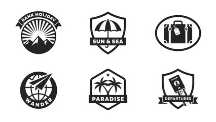 Creative vacation themed icons showcase diverse travel experiences with bold monochrome silhouettes for branding © Sharmistha