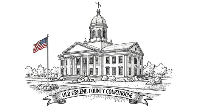 Old Greene County Courthouse, American Flag, Neo-classical Architecture, Government Building