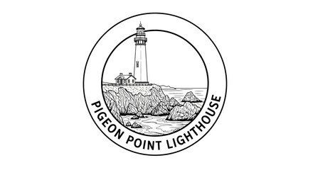 Fototapeta premium Pigeon Point Lighthouse Emblem, Coastal Landmark, Nautical Navigation Beacon, California