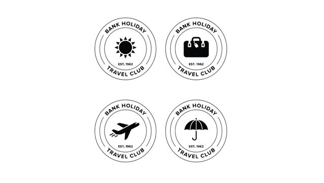 Vintage inspired travel club logo stamps showcase diverse icons for adventure