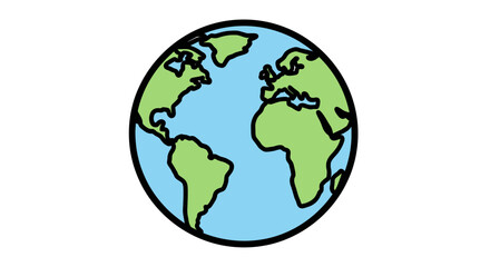 Fototapeta premium Simple globe illustration showing Earth with blue oceans and green continents, icon style globe for environmental concepts.