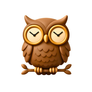Sleeping Owl Clock Cartoon Vector Illustration