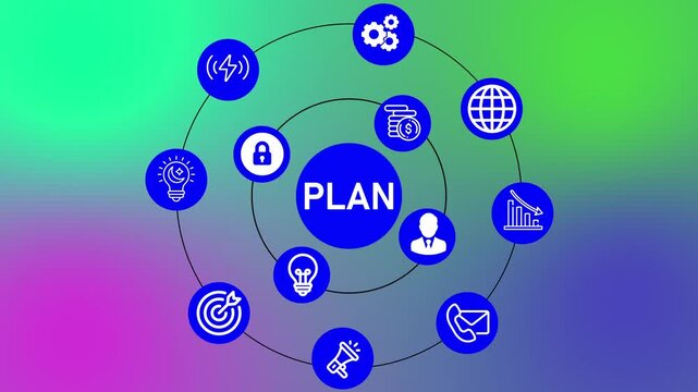 Business Secure Blue Plan Button Click Animation with Computer Mouse on Gradient Background, Cyber Security Protection and Digital Safety Concept