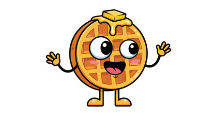 Naklejka premium Cartoon waffle character with smiling face.