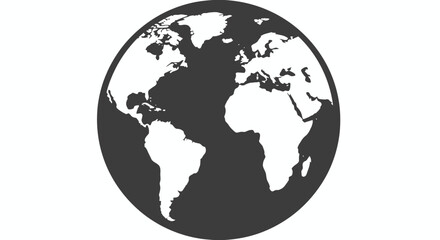Obraz premium Stylized black and white globe icon representing a world map graphic resource.