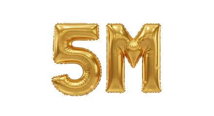Naklejka premium Gold metallic balloon letters spelling 5m with metallic milestone celebration marketing transparent as PNG element