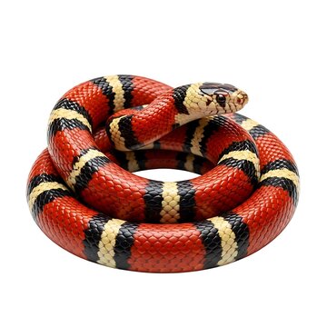 Coiled scarlet kingsnake with red black and yellow bands kingsnake wildlife