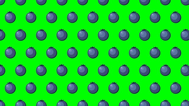 Cute blueberry fruit pattern background seamless loop on green screen 4k