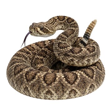 Coiled western diamondback rattlesnake with tongue flicking, rattlesnake