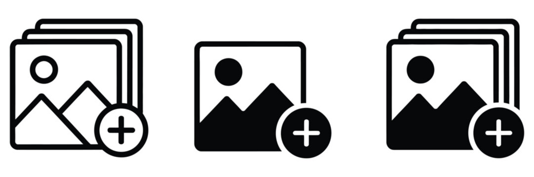 Photo and Picture Icons with Add Photo, Image Upload, Attachment, Gallery and Media Interface Elements, vector, design