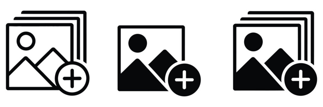 Photo and Picture Icons Featuring Add Image, Attach File, Gallery, Upload and Media Symbols, vector, design