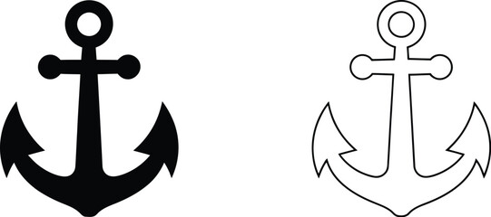 Anchor designs solid black and outline striking silhouette nautical symbol vector illustration for marine maritime branding projects © MostAmbiya