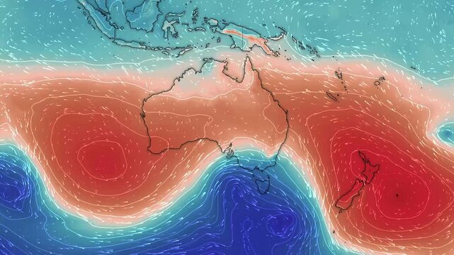 Australia Satellite Weather Map Animation with Cold Fronts and Wind Flow 4K Video