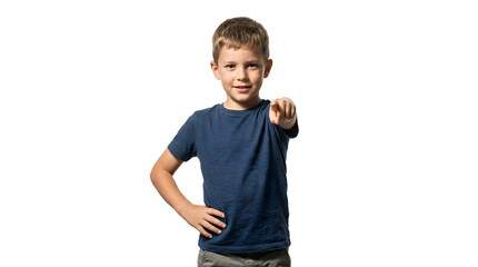 Fototapeta premium Young boy pointing finger forward with confident expression and hand on hip PNG Isolated on transparent background