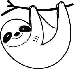 Fototapeta premium A charming cartoon sloth hangs upside down from a branch, its gentle smile radiating a sense of calm and contentment.