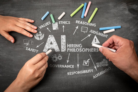 AI Hiring Philosophers Chalkboard Concept Showing Ethics Reasoning Judgment and AI Alignment
