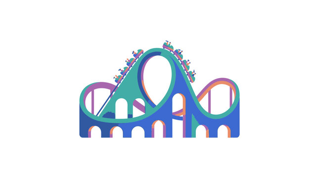 Minimalist colorful roller coaster illustration with people on track