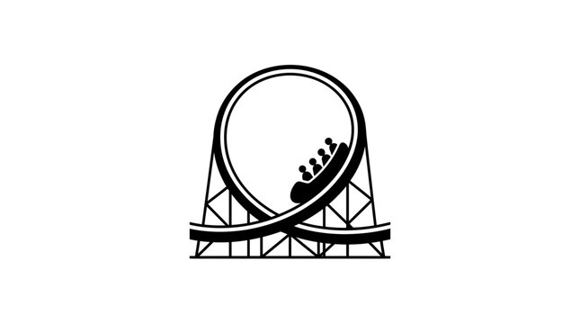 Minimalist roller coaster loop with people in car icon