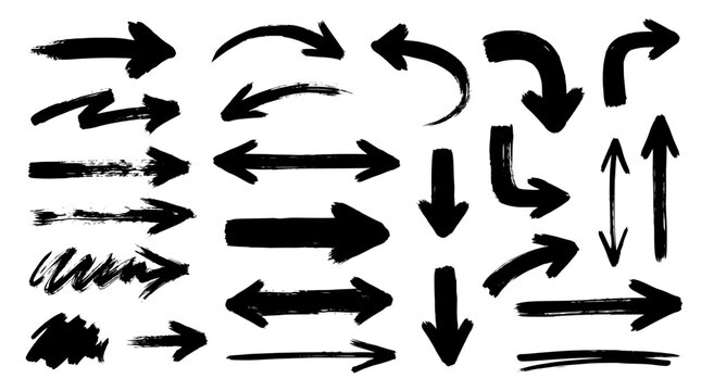 Black Hand Drawn Brush Arrows Vector Collection Multiple Directions