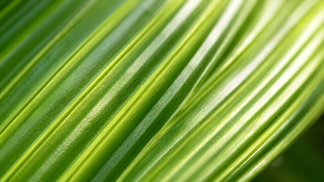 Macro view of vibrant green screwpine leaf ridges and texture