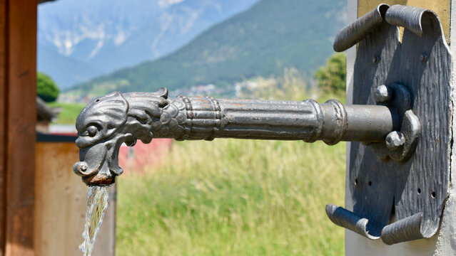 Decorative Public Drinking Water (Trinkwasser) Spout in Rural Alpine Austria