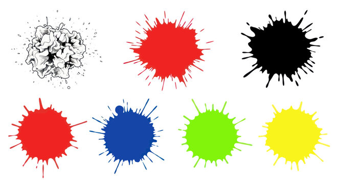 Colorful paint splatters in various hues.