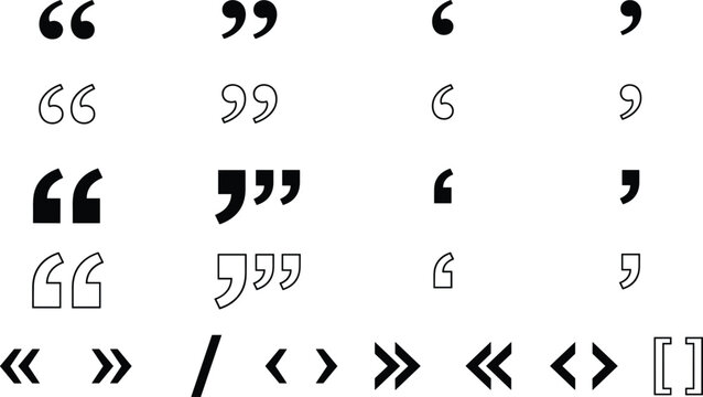 Collection of punctuation marks icons featuring quotation marks commas brackets speech signs and apostrophes isolated on white background