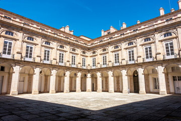 Obraz premium 18th-Century Architecture of the Main Courtyard at the Royal Palace of Riofrío. Navas de Riofrio, Castile and Leon, Spain