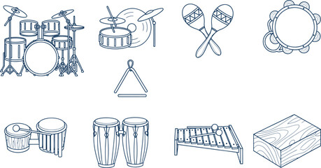Fototapeta premium Various musical instruments on display for a lively performance event indoors.