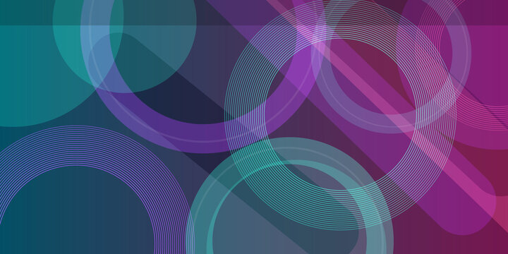 Elegant abstract wallpaper featuring concentric circles and geometric lines with layered transparent shapes in teal and purple.