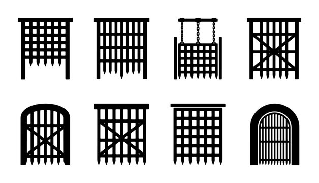 Medieval Prison Gates, Castle Bars, Dungeon Doors, Vector Icons
