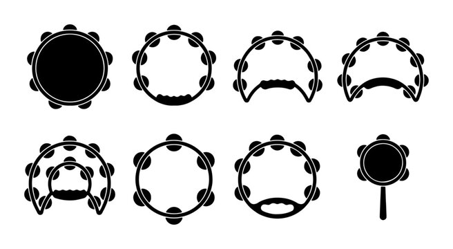 Tambourine Vector Icons Set, Percussion Instrument Graphics, Musical Tool Collection