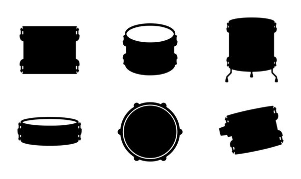 Drum Icons Set, Percussion Vector Graphics, Musical Instrument Silhouettes