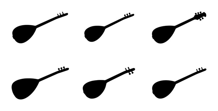Saz Lute Silhouettes, Traditional Turkish String Instrument Icons, Music Vector Collection