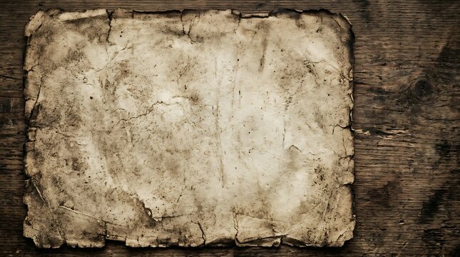 Vintage weathered parchment paper on dark rustic wood background
