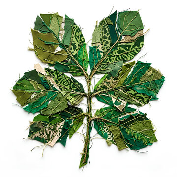 Variegated Leaf Branch with Green and White Patterned Foliage Close Up.